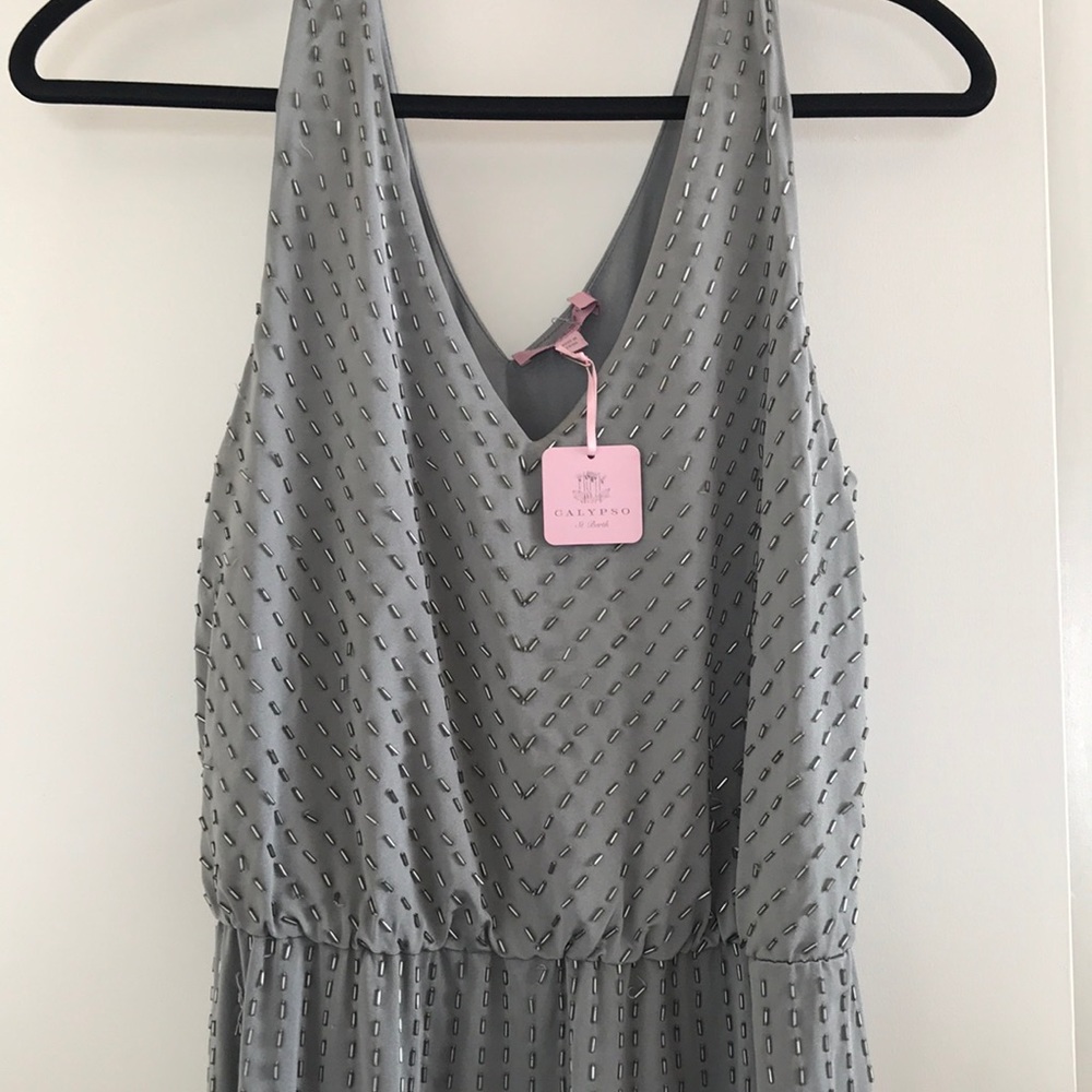 Calypso Grey Beaded Gown Size Small